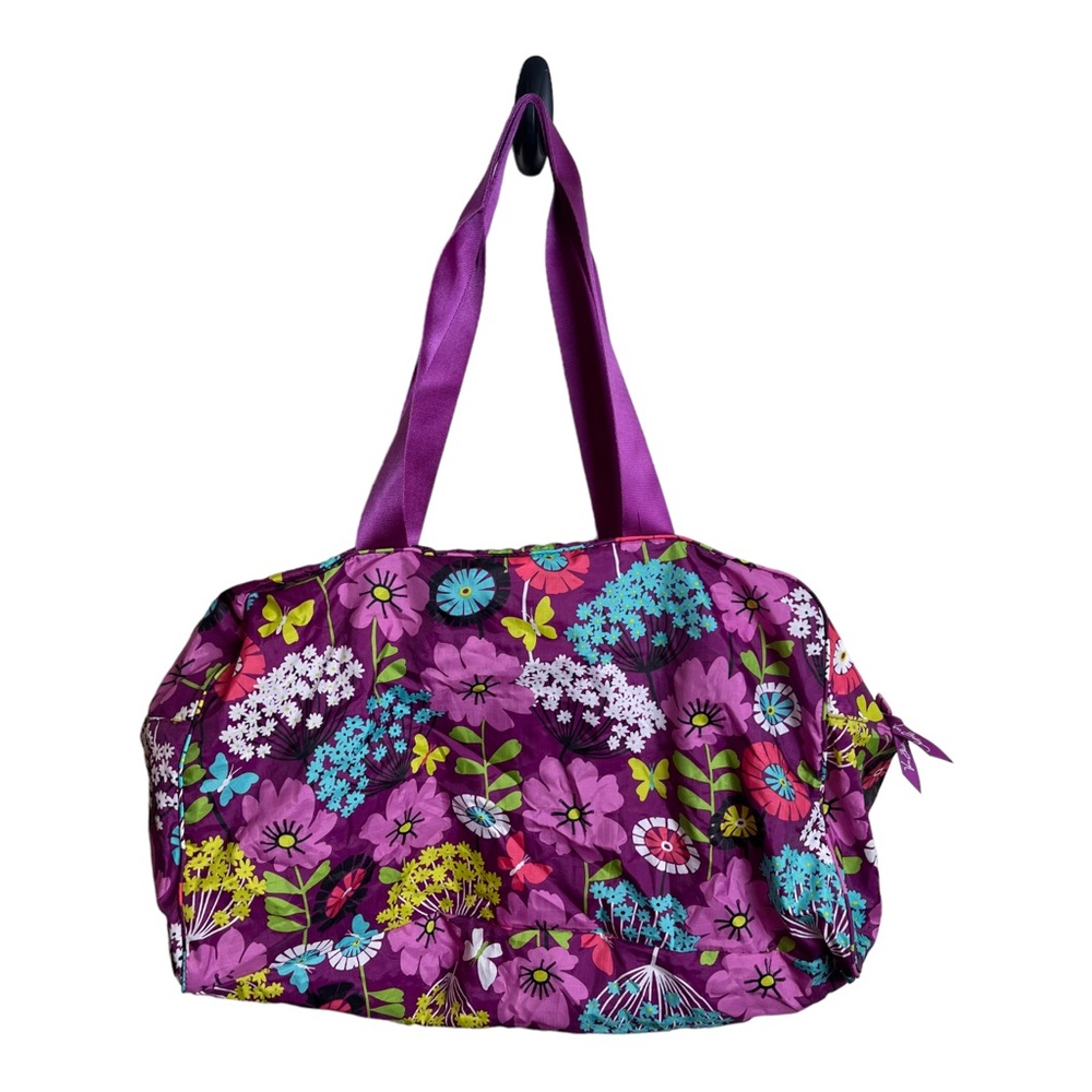 Vera Bradley Duffle Bag Fold Up Nylon Flutterby Purple Butterfly Travel Gym - Picture 2 of 9